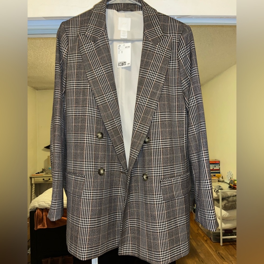 H&M Oversized Plaid Brown Blazer/Coat